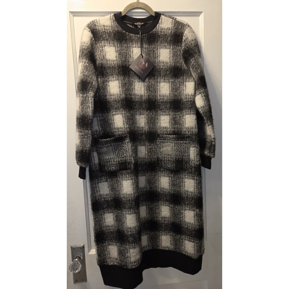 Pashmina Sweater Dress. Black And White Plaid. S.